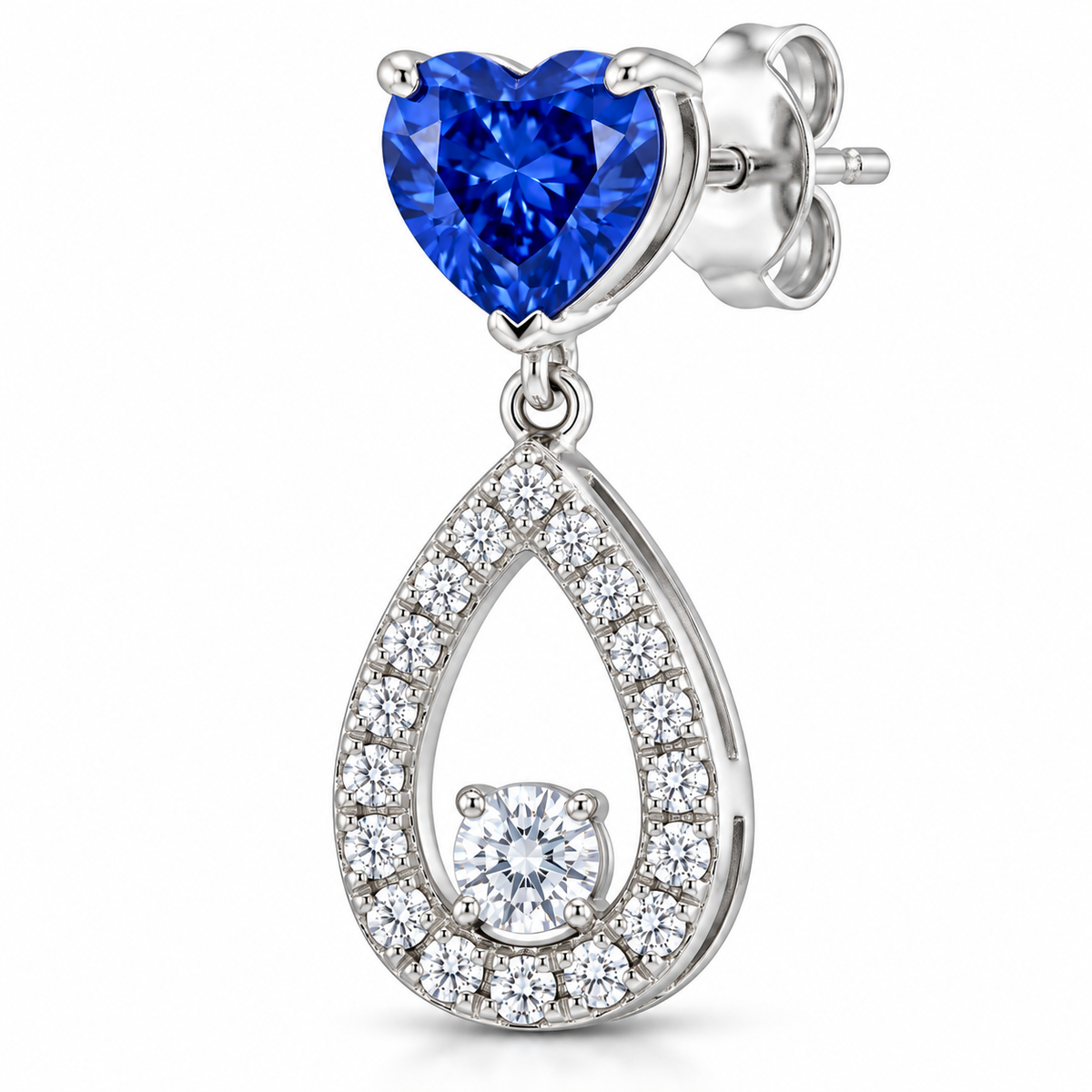 Blue Heart Diamond & Pavé Teardrop Drop Earrings
