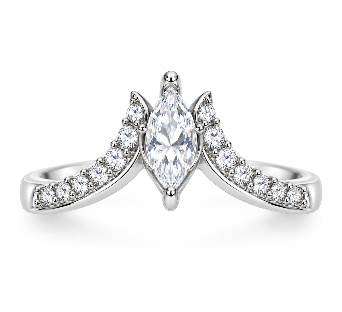 Marquise-Cut Synthetic Diamond Cathedral Ring in Sterling Silver