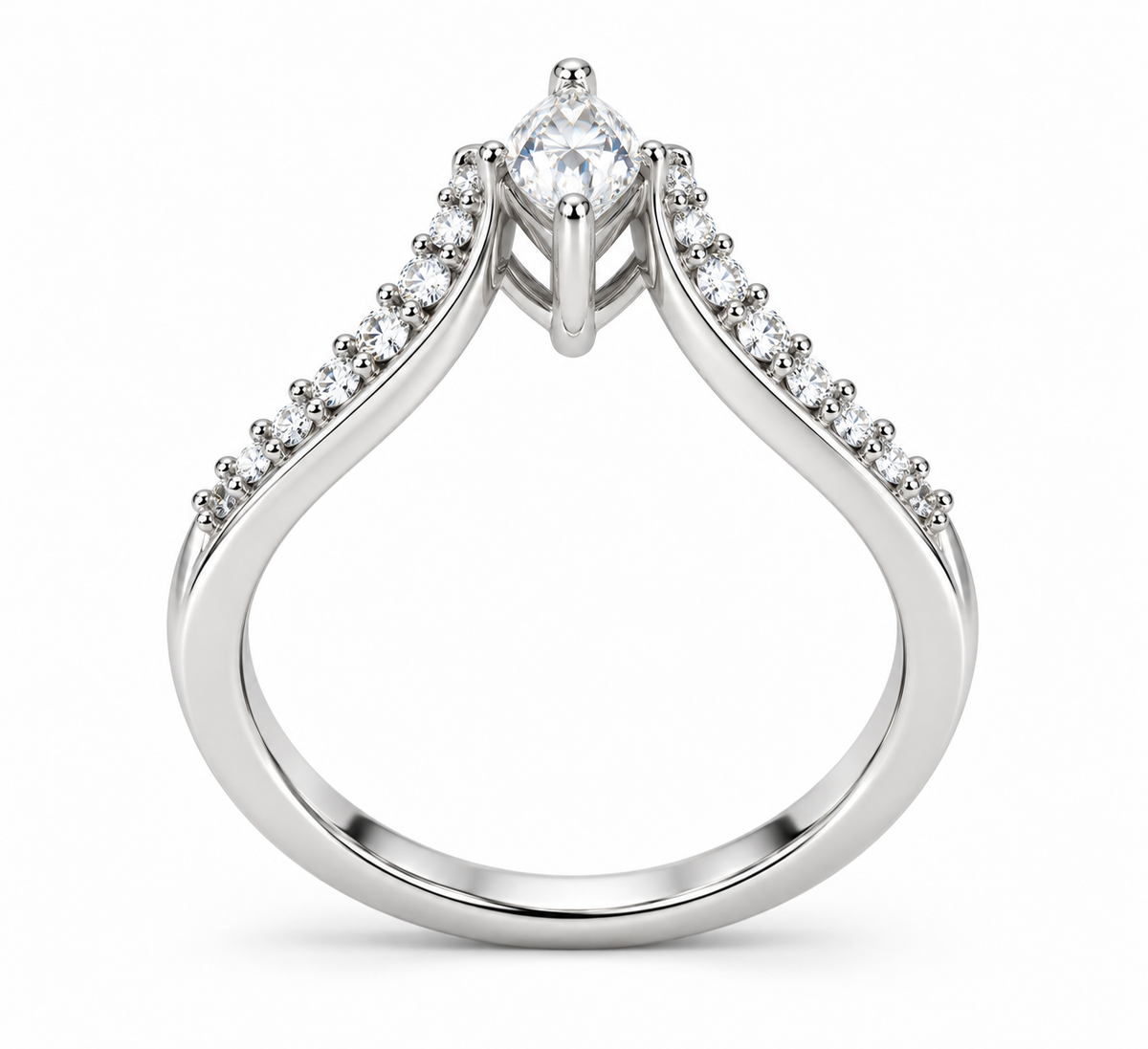 Marquise-Cut Synthetic Diamond Cathedral Ring in Sterling Silver