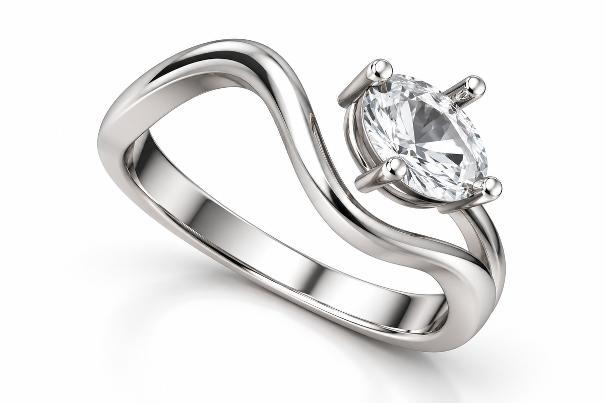 Elegant Wave 925 Sterling Silver Oval Lab-Grown Diamond Ring