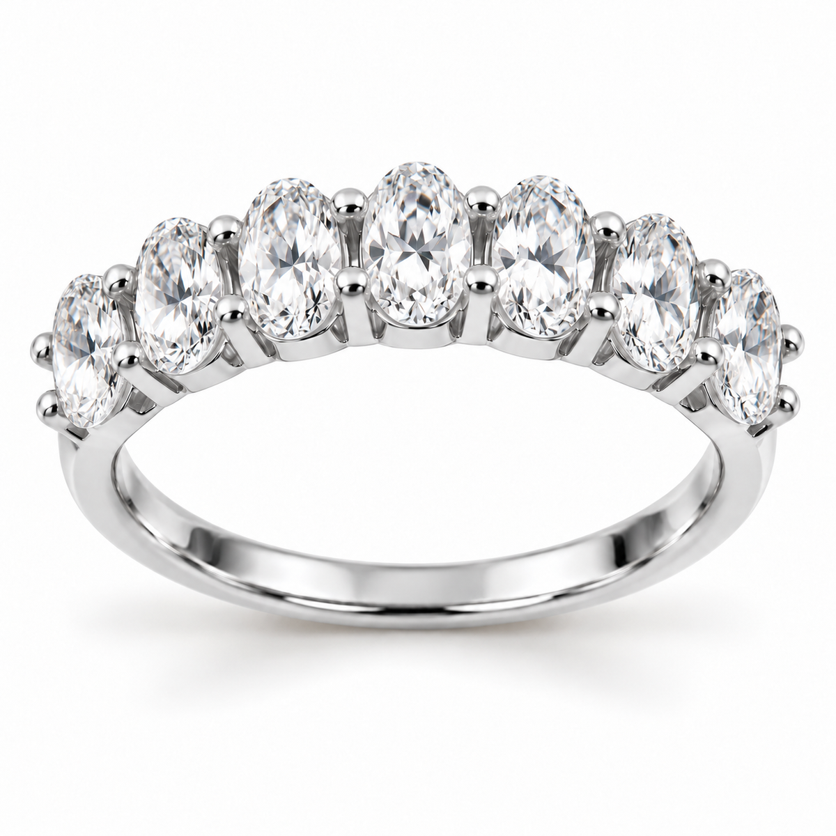 Seven Oval-Cut Synthetic Diamond Half-Eternity Ring in Sterling Silver