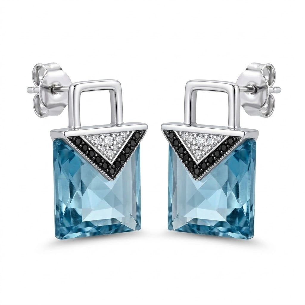 Oxidized Sterling Silver Rose-Cut Aquamarine Chevron Drop Earrings