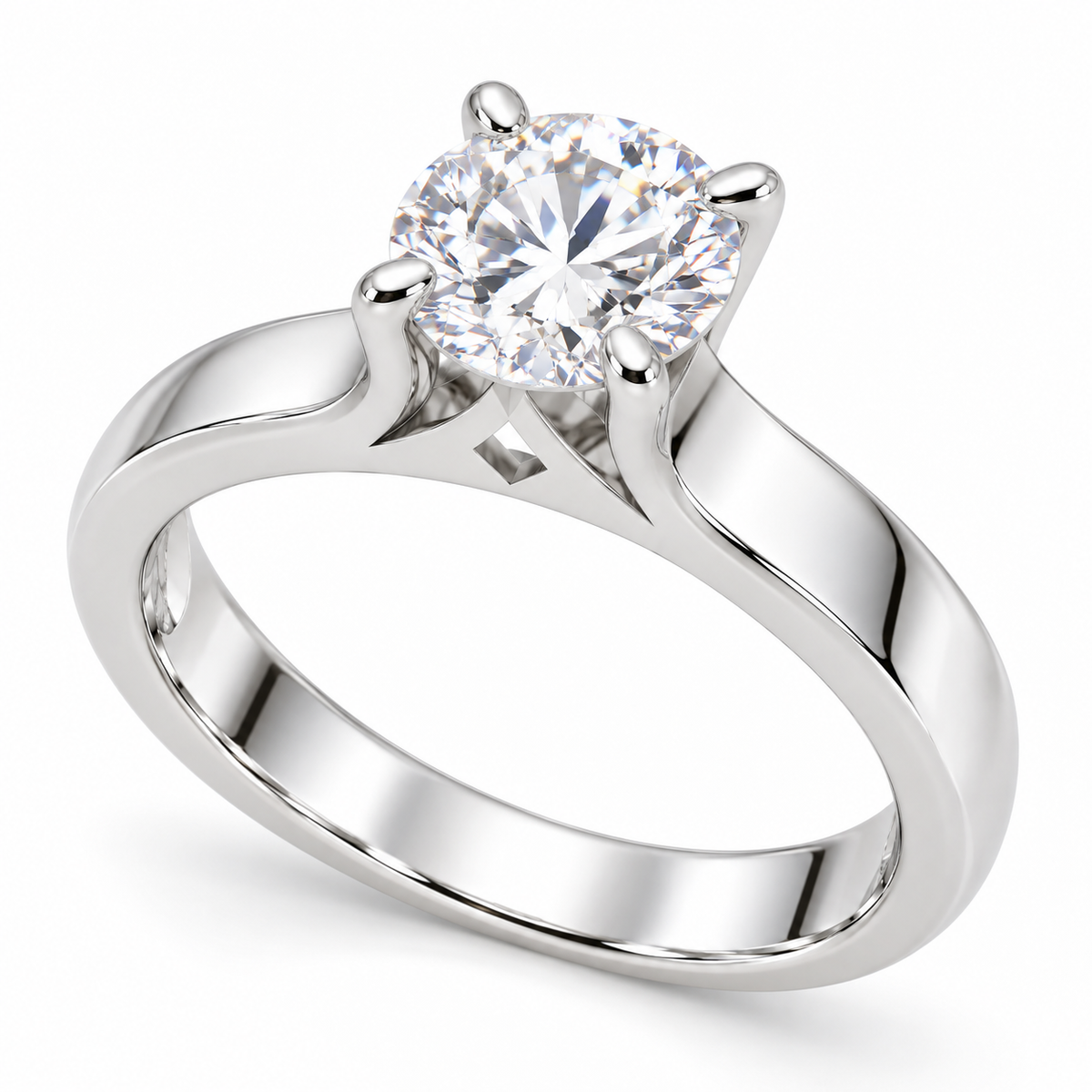 Classic Round-Cut Synthetic Diamond Solitaire Ring in Sterling Silver