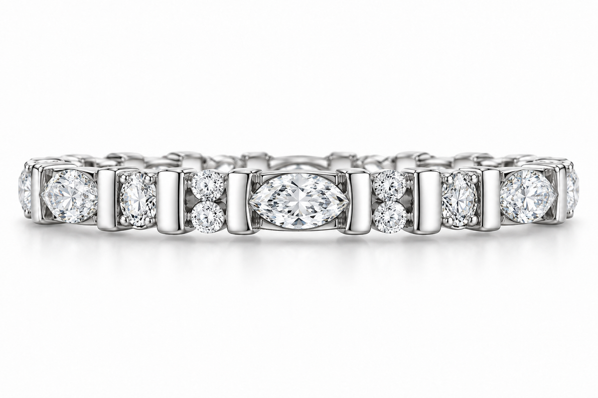Marquise and Round Synthetic Diamond Full-Eternity Ring in Sterling Silver