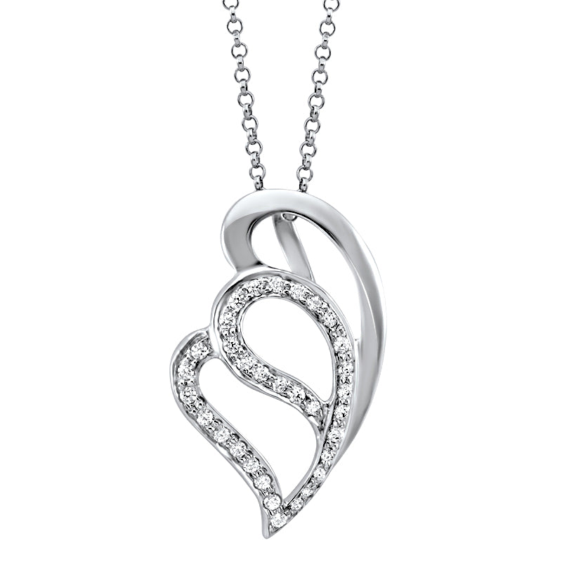 Sterling Silver Double Heart Pendant Necklace with Swarovski Zirconia