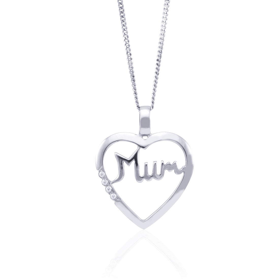 Sterling Silver Mum Open Heart Swarovski Zirconia Pendant
