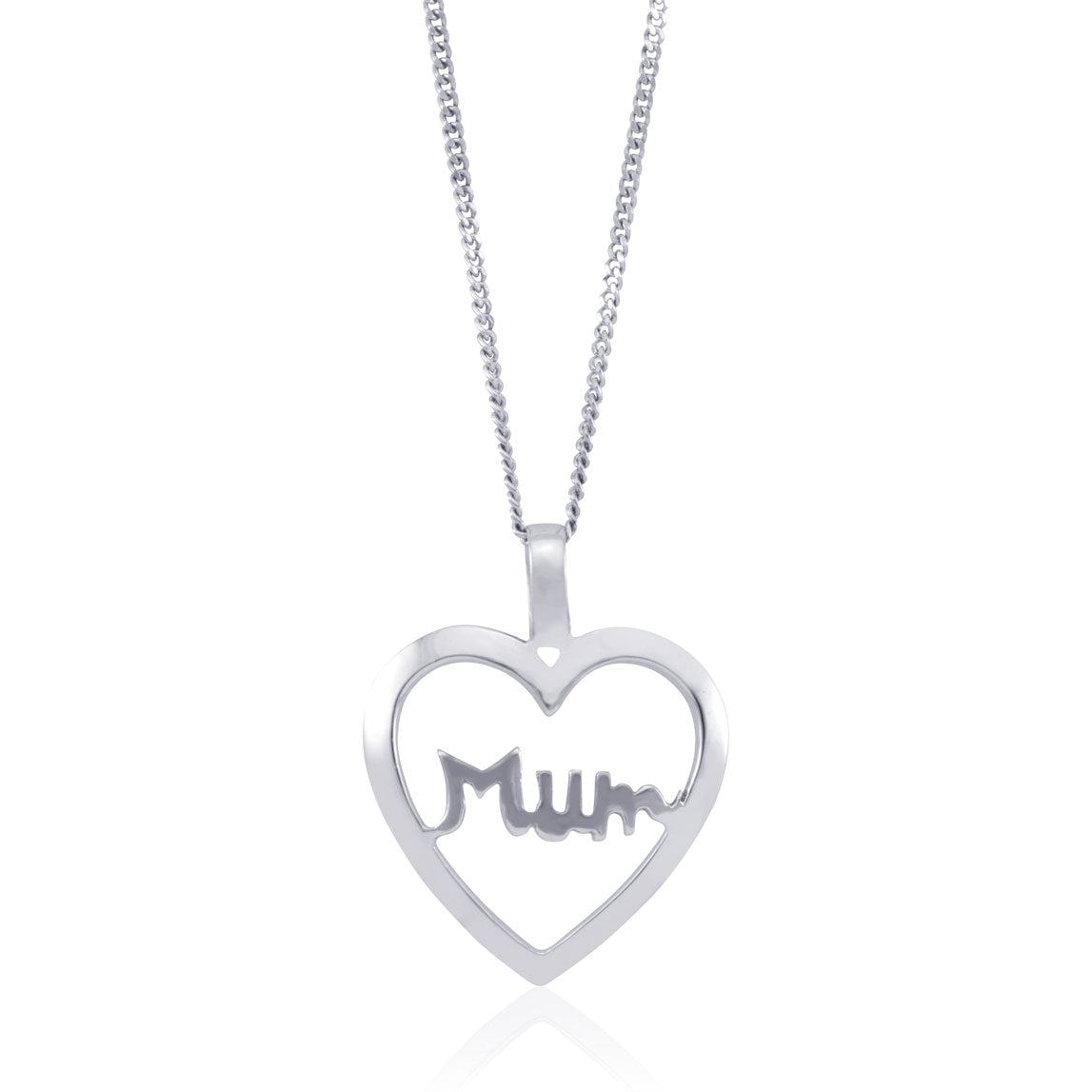 Sterling Silver Mum Open Heart Pendant Necklace