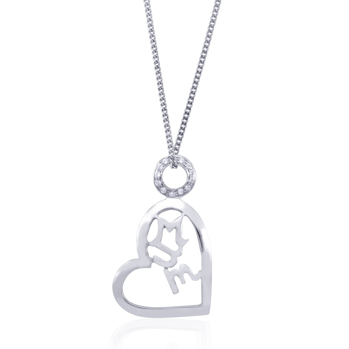 Sterling Silver Mum Heart Pendant with Swarovski Zirconia Halo