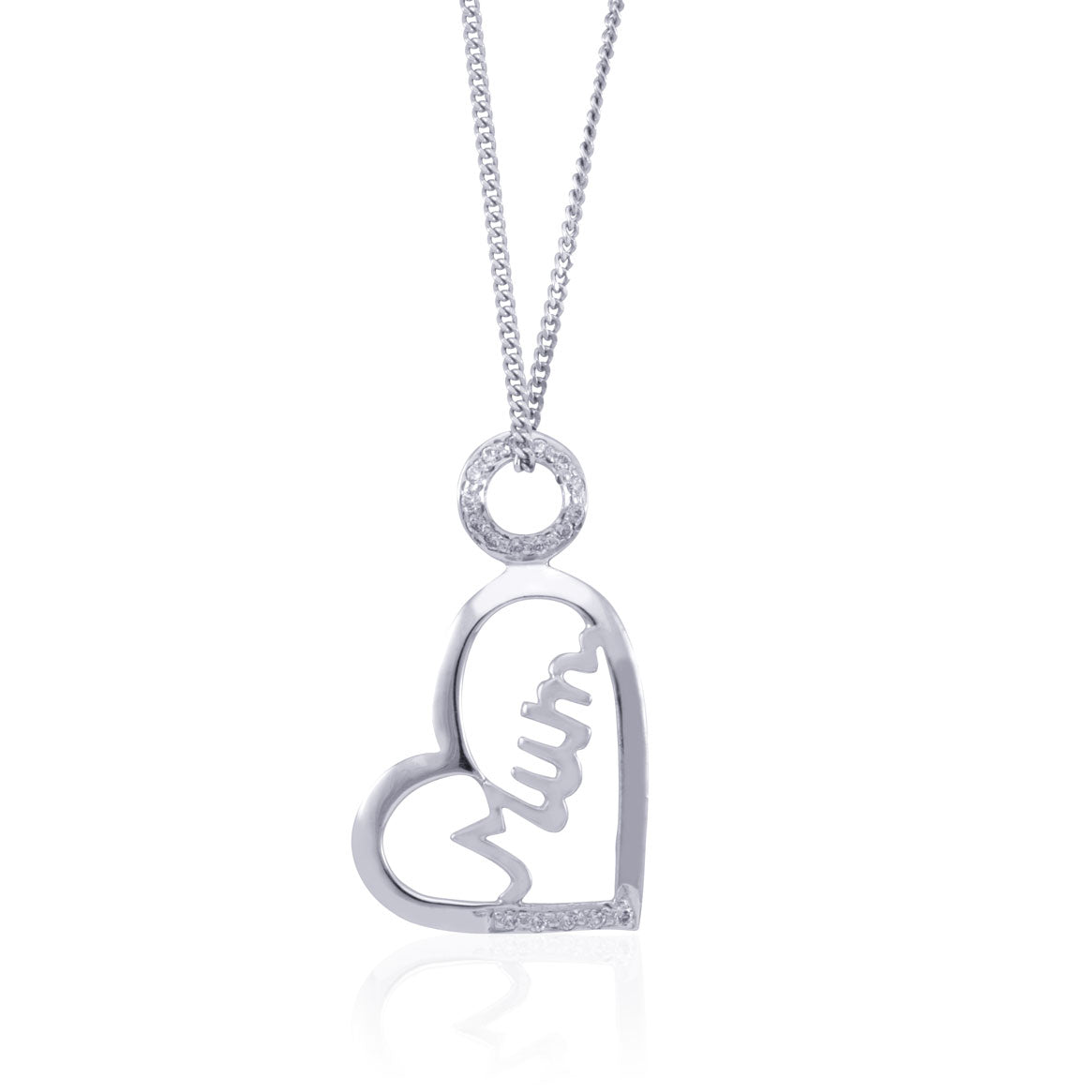 Sterling Silver Mum Heart Swarovski Zirconia Pendant Necklace