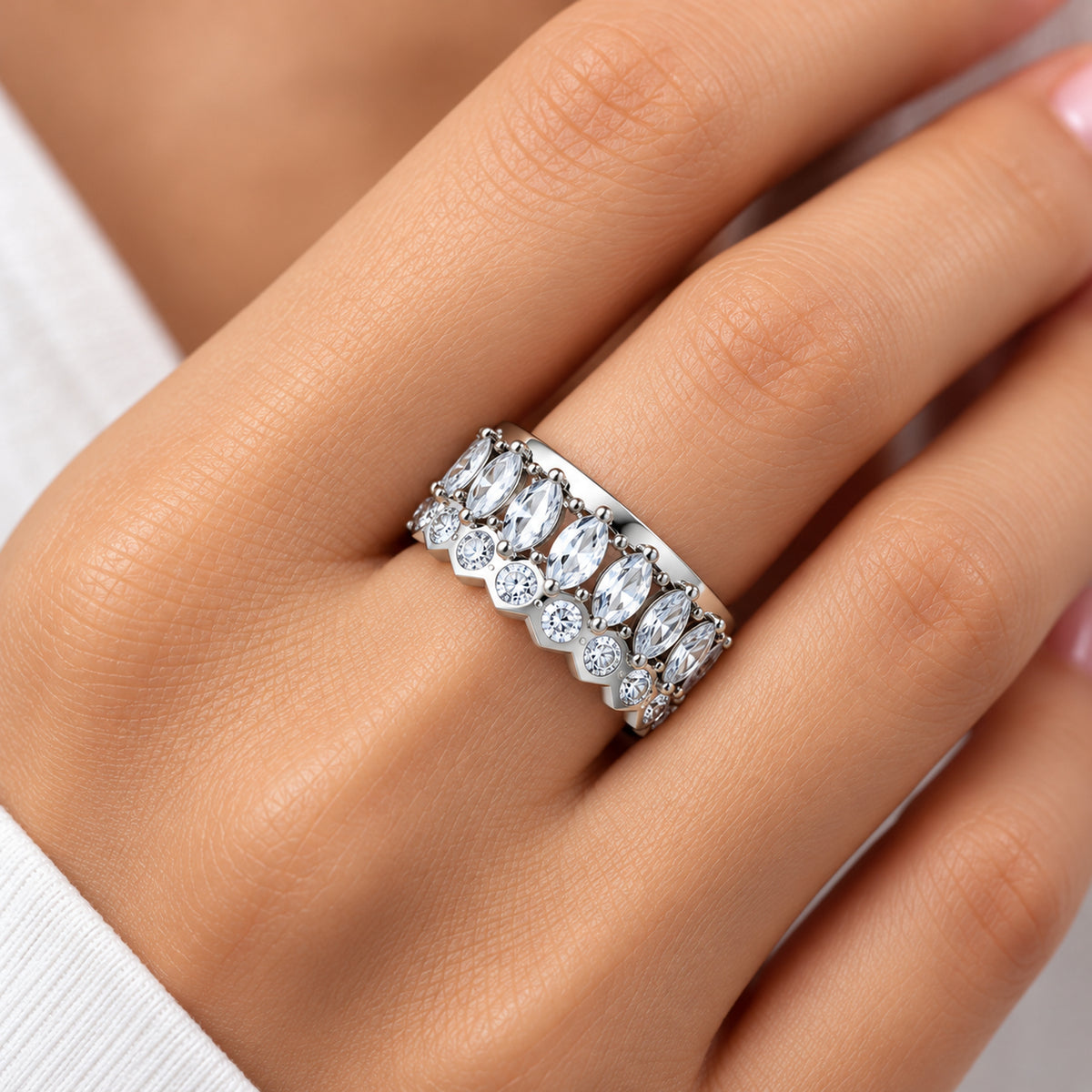 Radiant Marquise 925 Sterling Silver Lab-Grown Diamond Band Ring