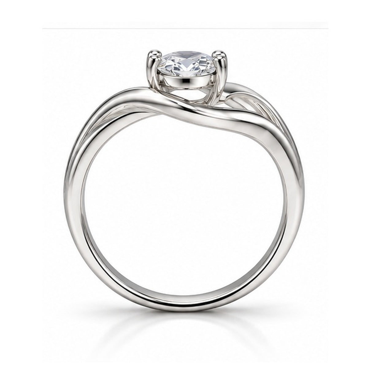 Elegant Wave 925 Sterling Silver Oval Lab-Grown Diamond Ring