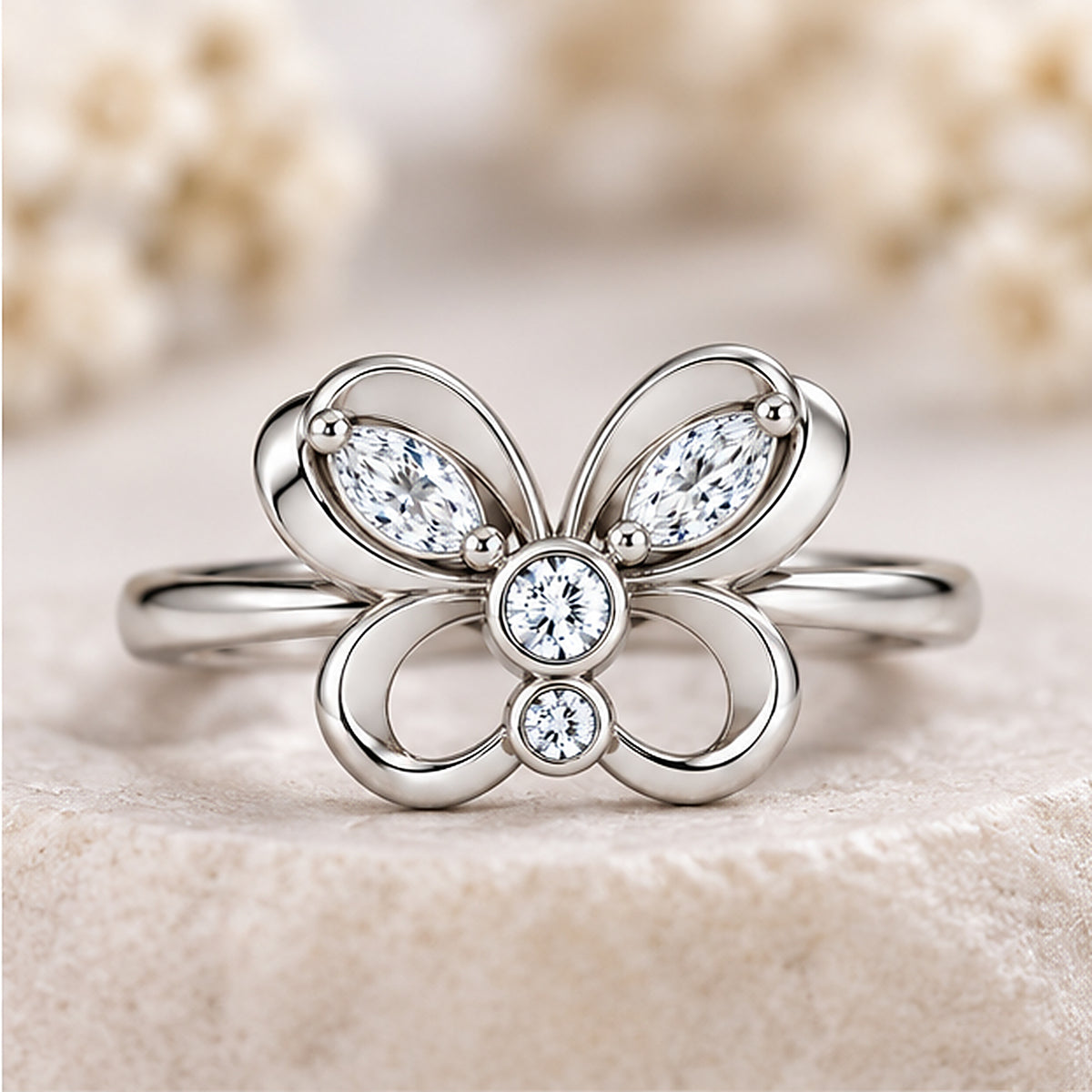 Butterfly Blossom 925 Sterling Silver Lab-Grown Diamond Ring