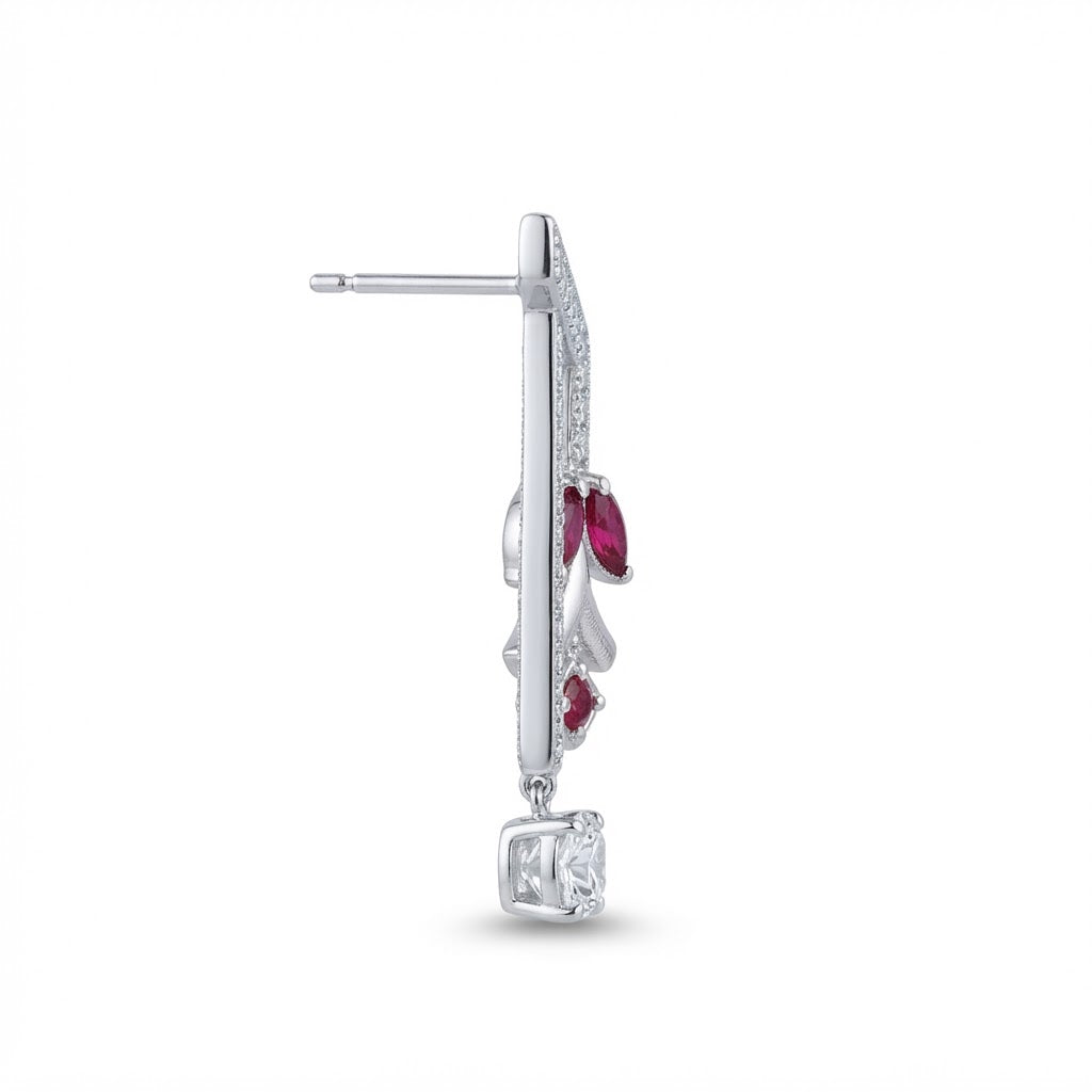 Aria Marquise Ruby and Cushion Diamond Drop Earrings in Sterling Silver