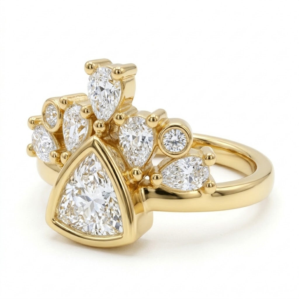 Aura Tiara Crown Lab-Grown Diamond Ring in 14K Yellow Gold Pating
