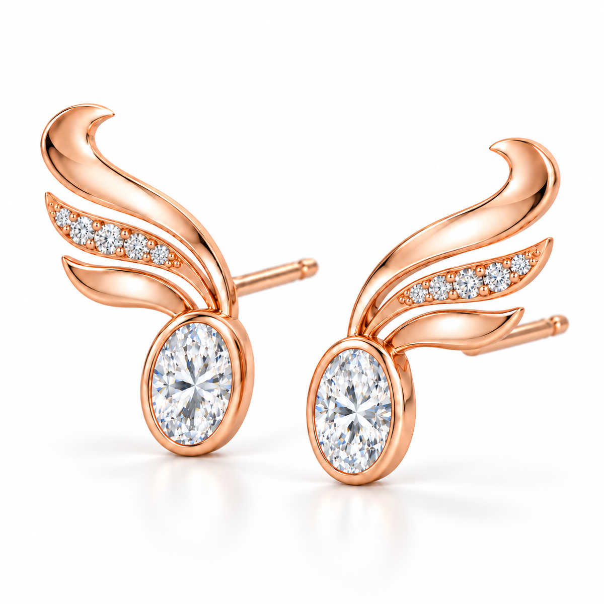 Sterling silver 14ct Gold-Plated Oval Diamond Ear Climber Earrings