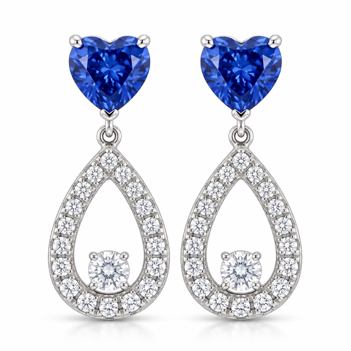 Blue Heart Diamond & Pavé Teardrop Drop Earrings