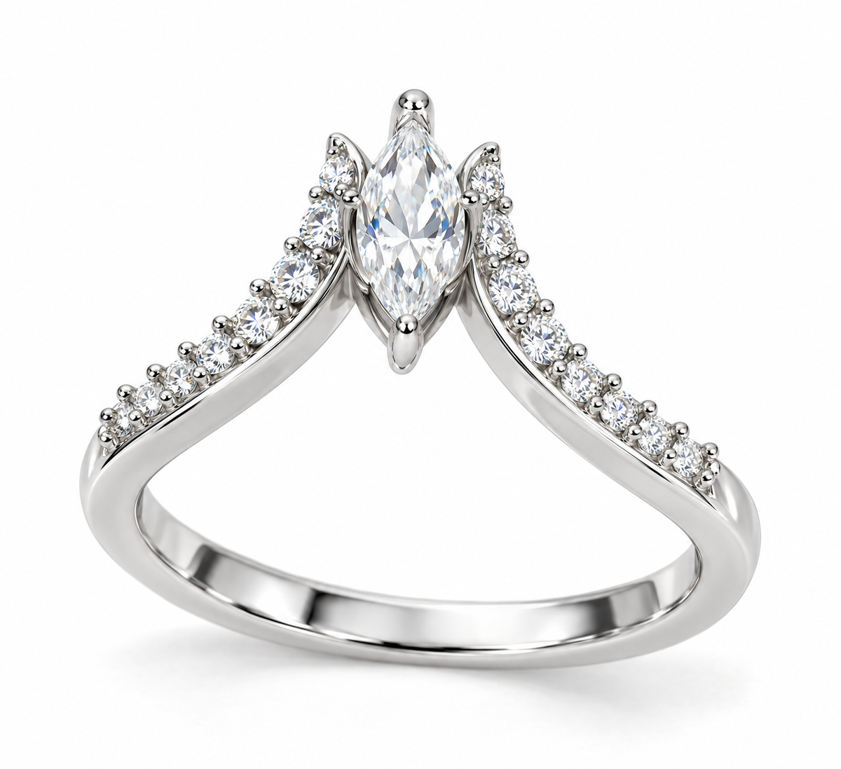 Marquise-Cut Synthetic Diamond Cathedral Ring in Sterling Silver