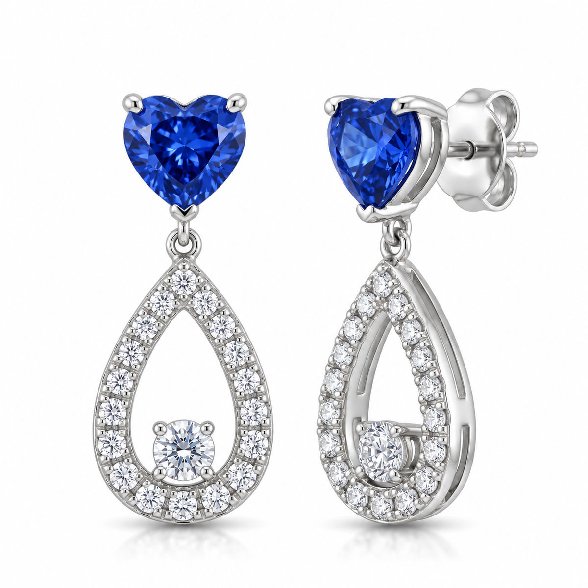 Blue Heart Diamond &amp; Pavé Teardrop Drop Earrings