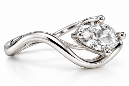 Elegant Wave 925 Sterling Silver Oval Lab-Grown Diamond Ring