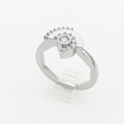 Modern Asymmetrical Half-Moon Diamond Statement Ring in Polished Sterling Silver
