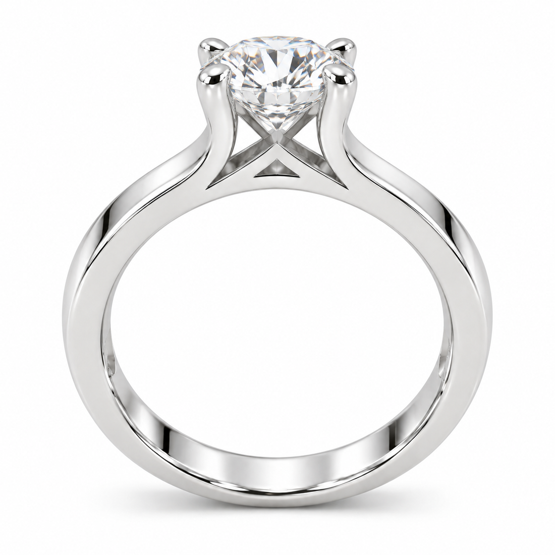 Classic Round-Cut Synthetic Diamond Solitaire Ring in Sterling Silver