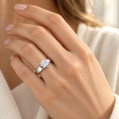 Classic Round-Cut Synthetic Diamond Solitaire Ring in Sterling Silver