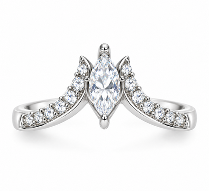 Marquise-Cut Synthetic Diamond Cathedral Ring in Sterling Silver