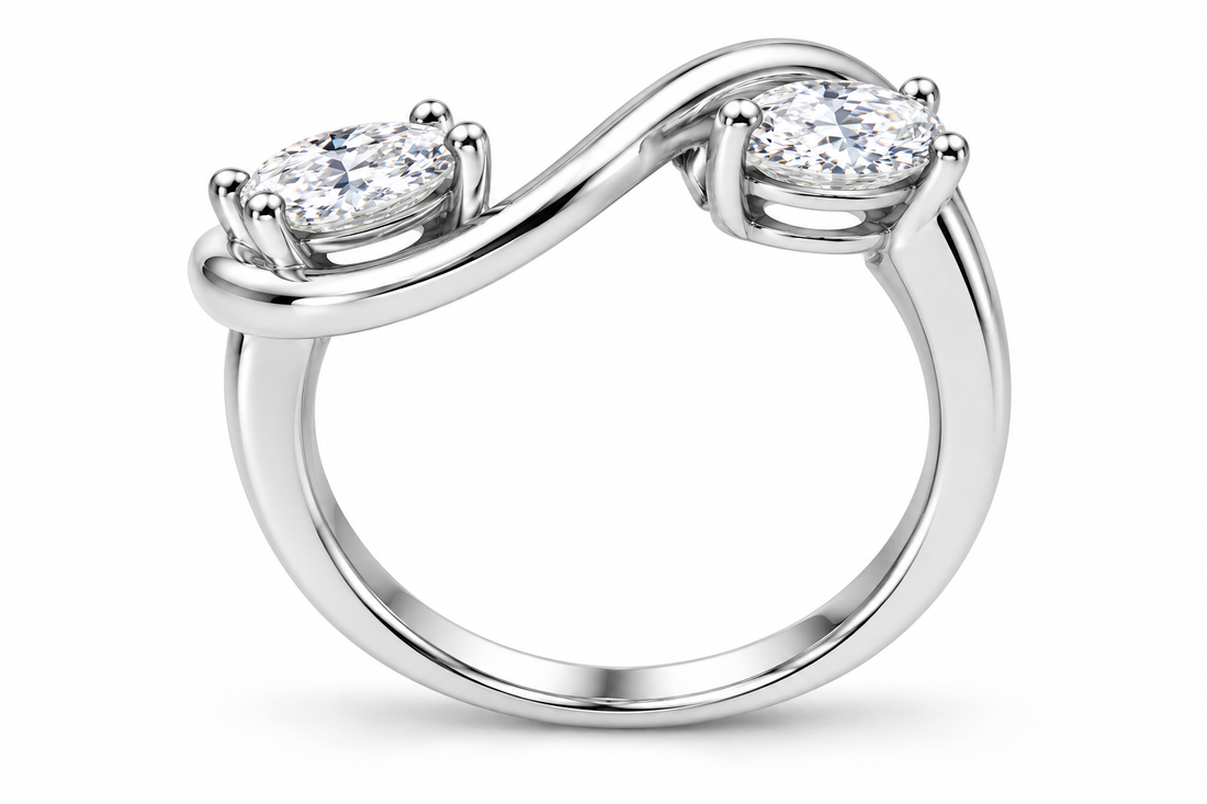 Two Oval-Cut Synthetic Diamond Crossover Ring in Sterling Silver