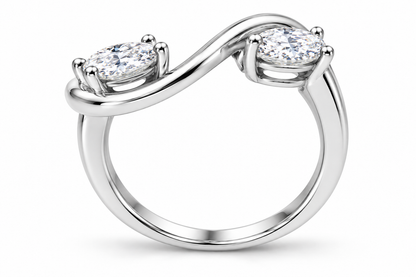 Two Oval-Cut Synthetic Diamond Crossover Ring in Sterling Silver