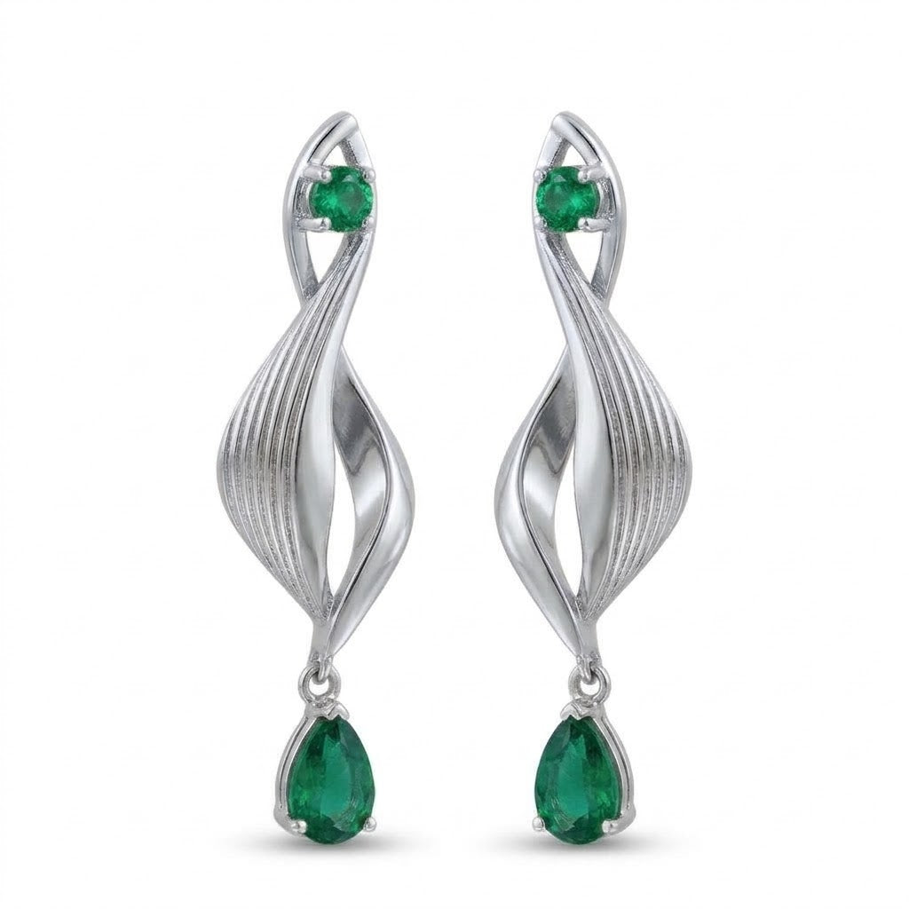 18K Rose Gold &amp; Emerald Spiral Dangle Earrings