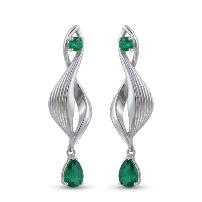 18K Rose Gold &amp; Emerald Spiral Dangle Earrings