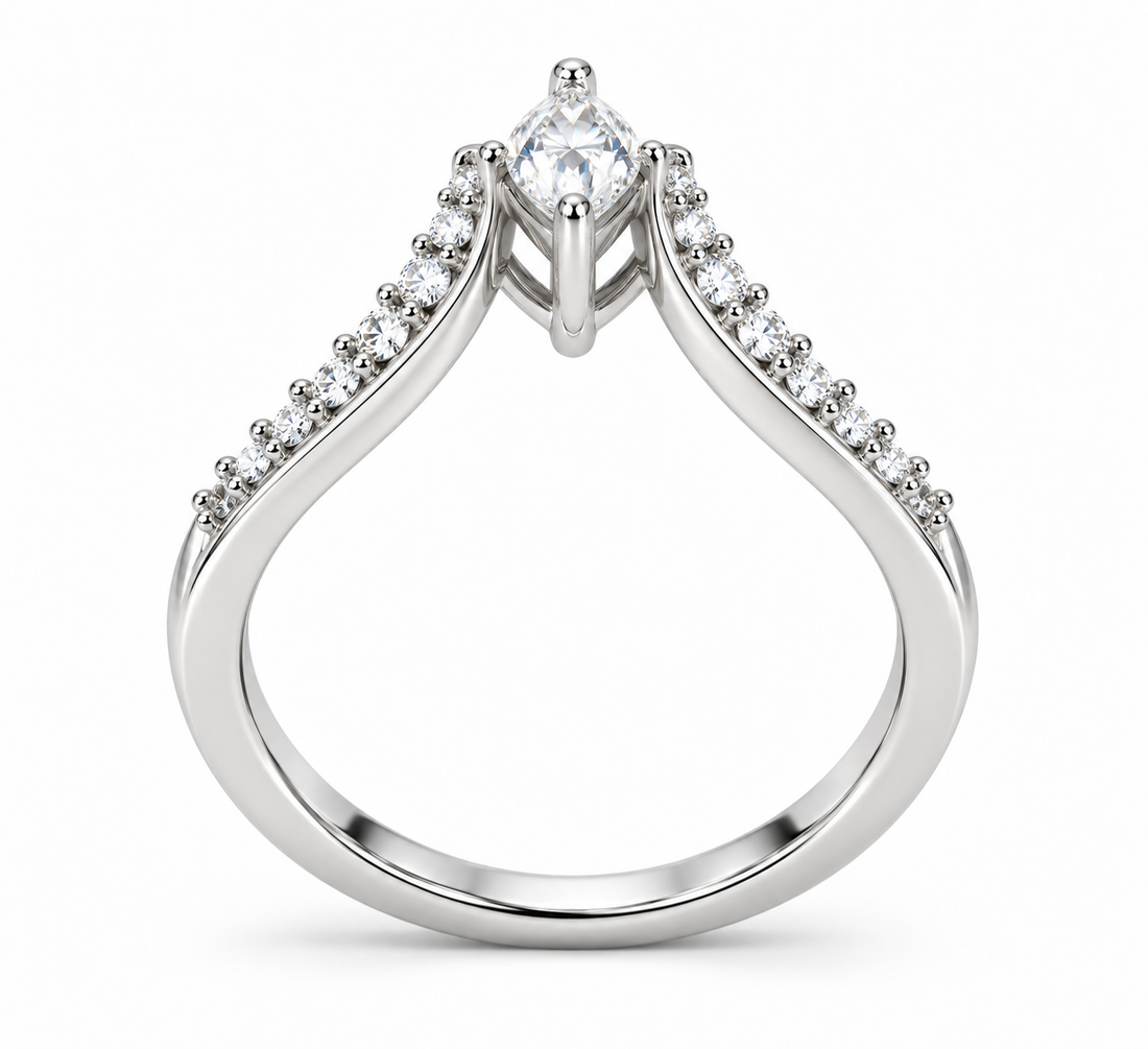 Marquise-Cut Synthetic Diamond Cathedral Ring in Sterling Silver