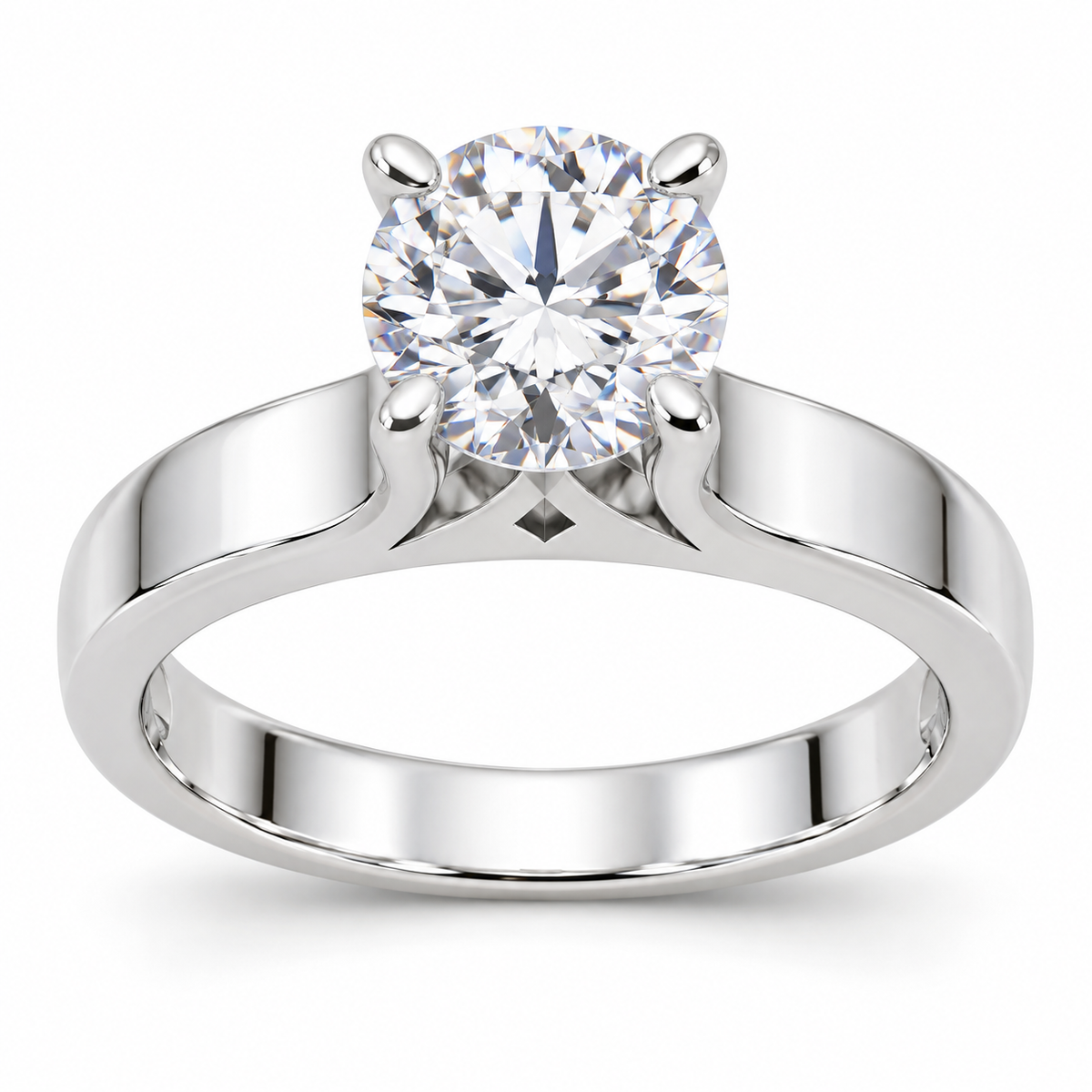 Classic Round-Cut Synthetic Diamond Solitaire Ring in Sterling Silver