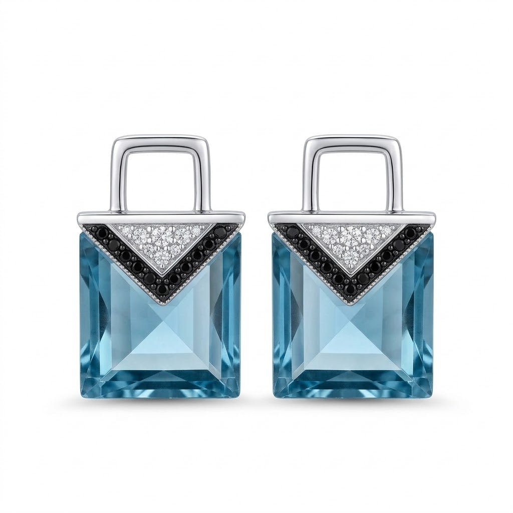 Oxidized Sterling Silver Rose-Cut Aquamarine Chevron Drop Earrings