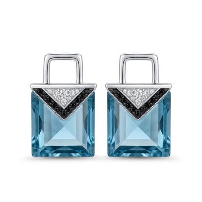 Oxidized Sterling Silver Rose-Cut Aquamarine Chevron Drop Earrings