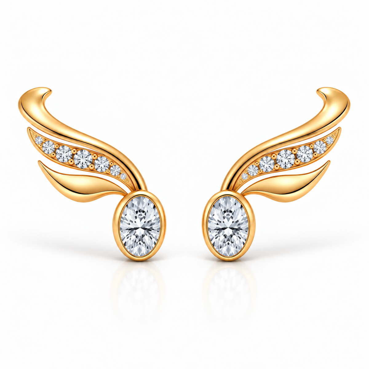 Sterling silver 14ct Gold-Plated Oval Diamond Ear Climber Earrings