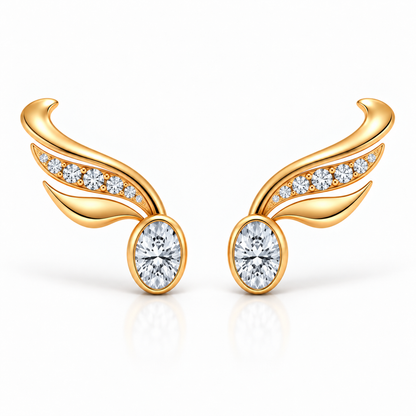 Sterling silver 14ct Gold-Plated Oval Diamond Ear Climber Earrings