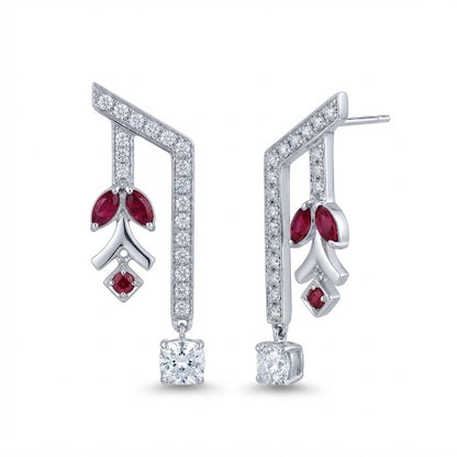 Aria Marquise Ruby and Cushion Diamond Drop Earrings in Sterling Silver