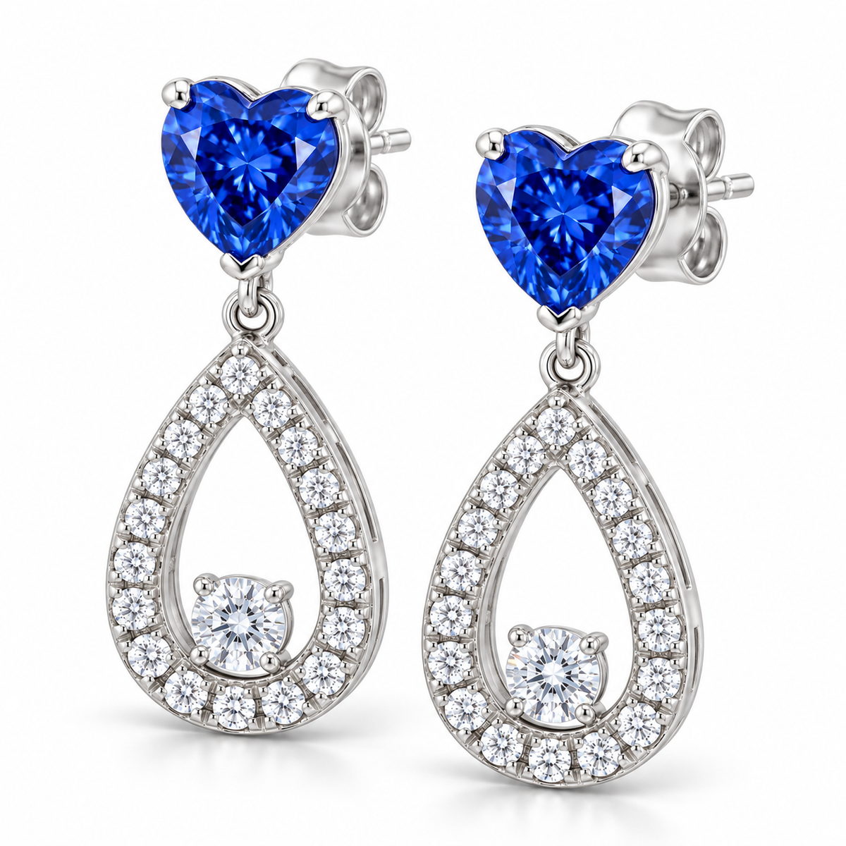 Blue Heart Diamond &amp; Pavé Teardrop Drop Earrings
