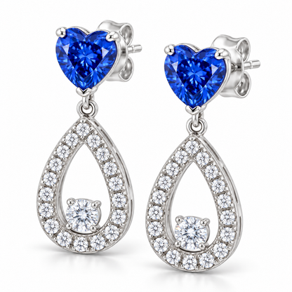 Blue Heart Diamond &amp; Pavé Teardrop Drop Earrings