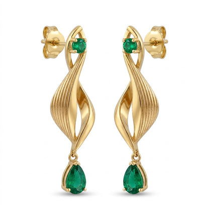 18K Rose Gold &amp; Emerald Spiral Dangle Earrings