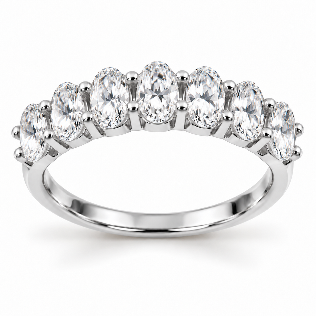 Seven Oval-Cut Synthetic Diamond Half-Eternity Ring in Sterling Silver