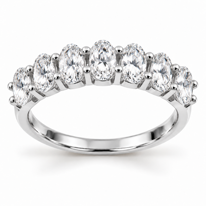 Seven Oval-Cut Synthetic Diamond Half-Eternity Ring in Sterling Silver