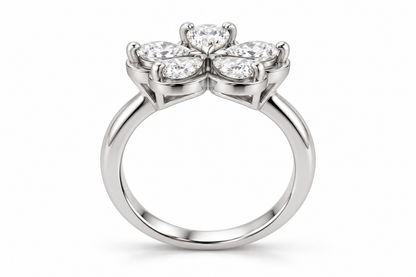 Five Pear-Cut Synthetic Diamond Flower Ring in Sterling Silver