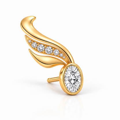 Sterling silver 14ct Gold-Plated Oval Diamond Ear Climber Earrings