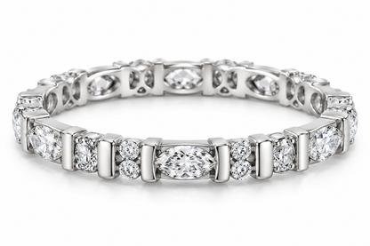 Marquise and Round Synthetic Diamond Full-Eternity Ring in Sterling Silver