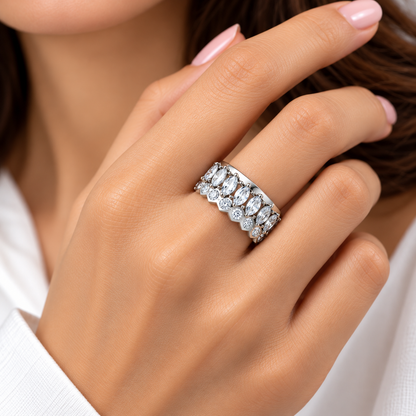 Radiant Marquise 925 Sterling Silver Lab-Grown Diamond Band Ring
