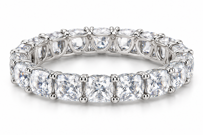 Cushion-Cut Synthetic Diamond Full-Eternity Ring in Sterling Silver