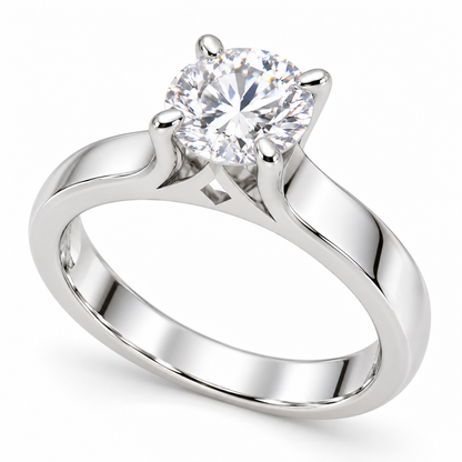 Classic Round-Cut Synthetic Diamond Solitaire Ring in Sterling Silver