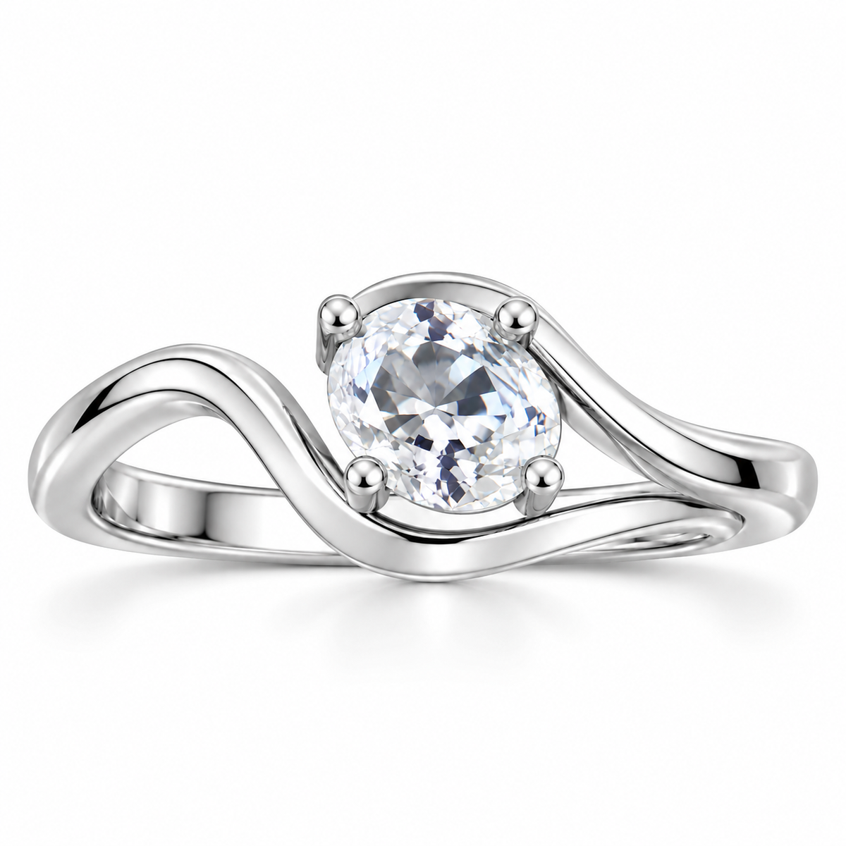 Elegant Wave 925 Sterling Silver Oval Lab-Grown Diamond Ring